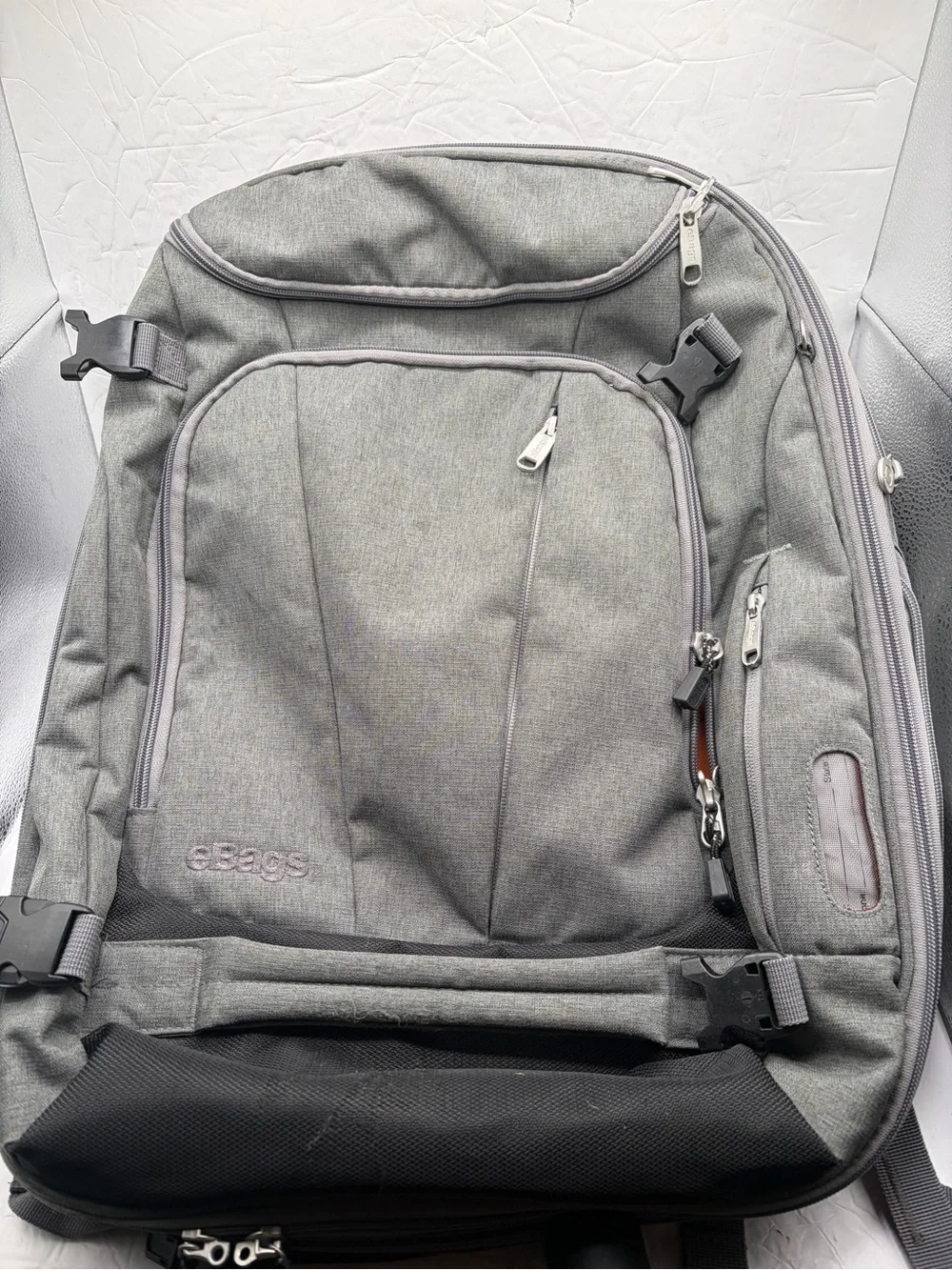 EBags Mother Lode Gray Expandable Convertible Backpack Multi Pocket Orange Lin
